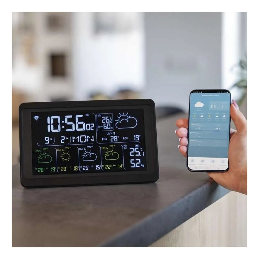 Wetterstation mit LCD-Anzeige GoSmart 5/230V Wi-Fi Tuya schwarz