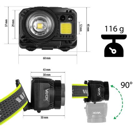 Dimmbare, wiederaufladbare LED-Stirnlampe mit Sensor und rotem Licht LED/6W/5V/3xAAA IP66 500 lm 1200 mAh