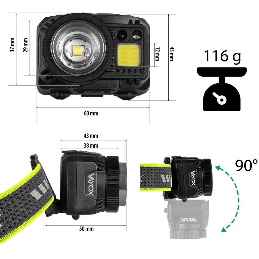 Dimmbare, wiederaufladbare LED-Stirnlampe mit Sensor und rotem Licht LED/6W/5V/3xAAA IP66 500 lm 1200 mAh