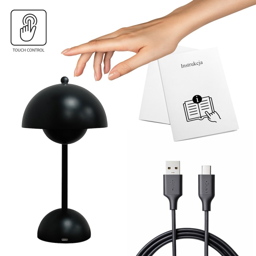 Wiederaufladbare LED-Tischlampe mit Touch-Bedienung COSTA LED/3W/5V 2400 mAh 3000-6000K schwarz