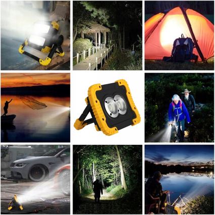 Wiederaufladbarer LED-Reflektor mit Powerbank-Funktion LED/20W/5V 4400 mAh IP44 schwarz/gelb