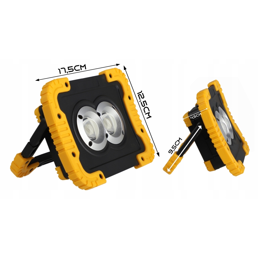 Wiederaufladbarer LED-Reflektor mit Powerbank-Funktion LED/20W/5V 4400 mAh IP44 schwarz/gelb