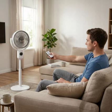 LED Wiederaufladbarer Standventilator mit LED-Beleuchtung LED/4,8W/5V USB 7200 mAh weiß + Fernbedienung