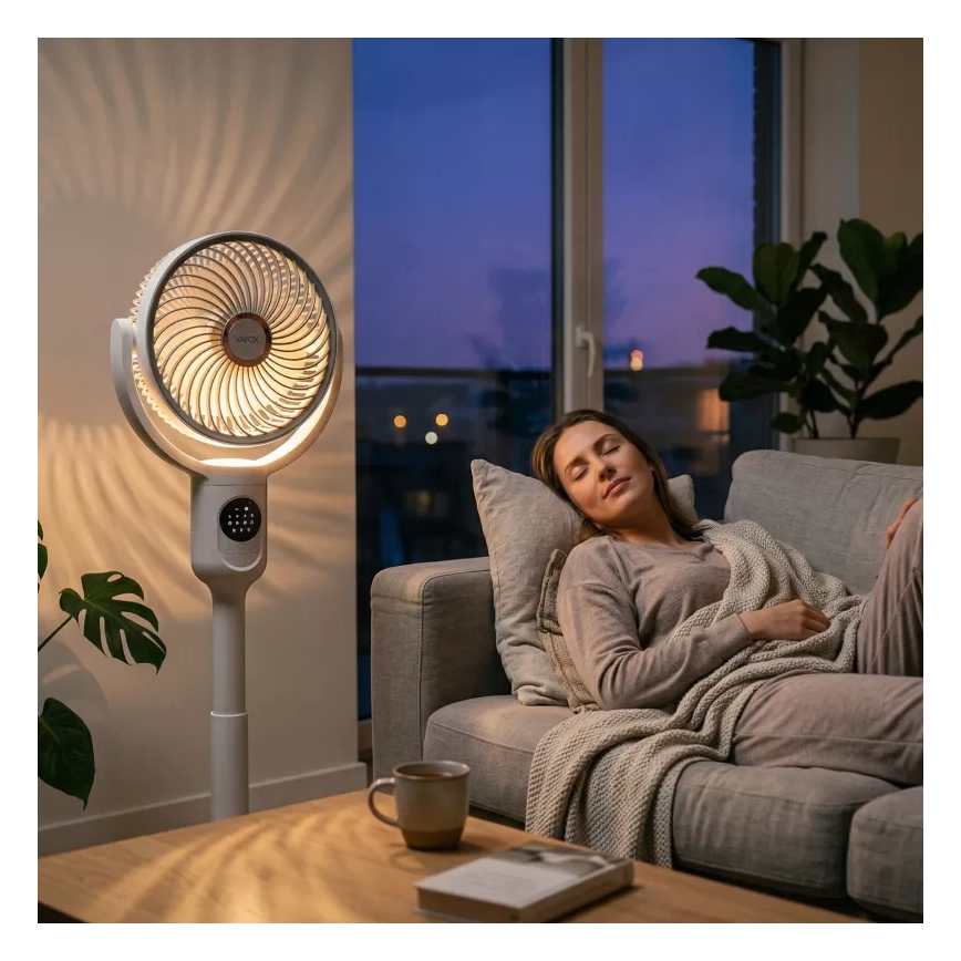 LED Wiederaufladbarer Standventilator mit LED-Beleuchtung LED/4,8W/5V USB 7200 mAh weiß + Fernbedienung
