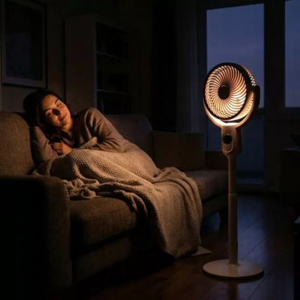LED Wiederaufladbarer Standventilator mit LED-Beleuchtung LED/4,8W/5V USB 7200 mAh weiß + Fernbedienung