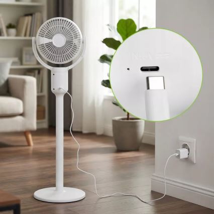 LED Wiederaufladbarer Standventilator mit LED-Beleuchtung LED/4,8W/5V USB 7200 mAh weiß + Fernbedienung