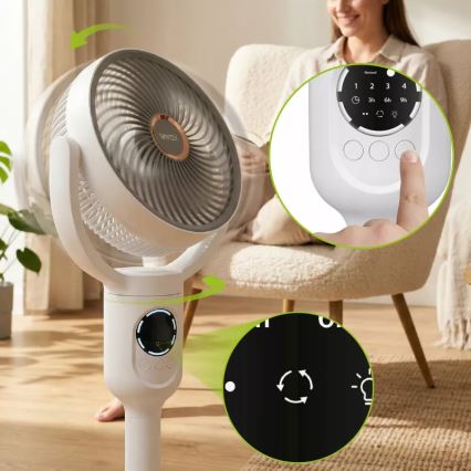 LED Wiederaufladbarer Standventilator mit LED-Beleuchtung LED/4,8W/5V USB 7200 mAh weiß + Fernbedienung