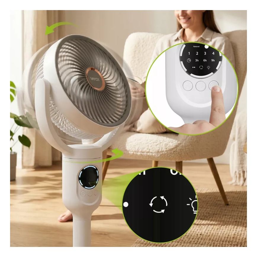 LED Wiederaufladbarer Standventilator mit LED-Beleuchtung LED/4,8W/5V USB 7200 mAh weiß + Fernbedienung