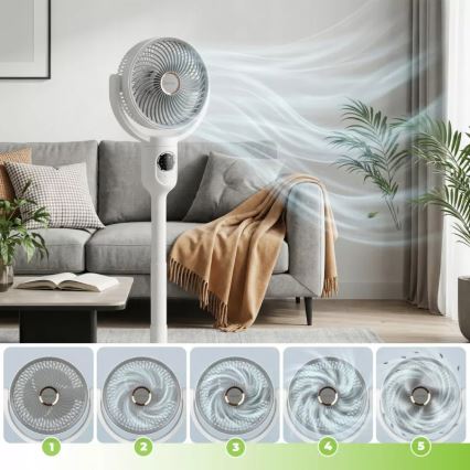 LED Wiederaufladbarer Standventilator mit LED-Beleuchtung LED/4,8W/5V USB 7200 mAh weiß + Fernbedienung