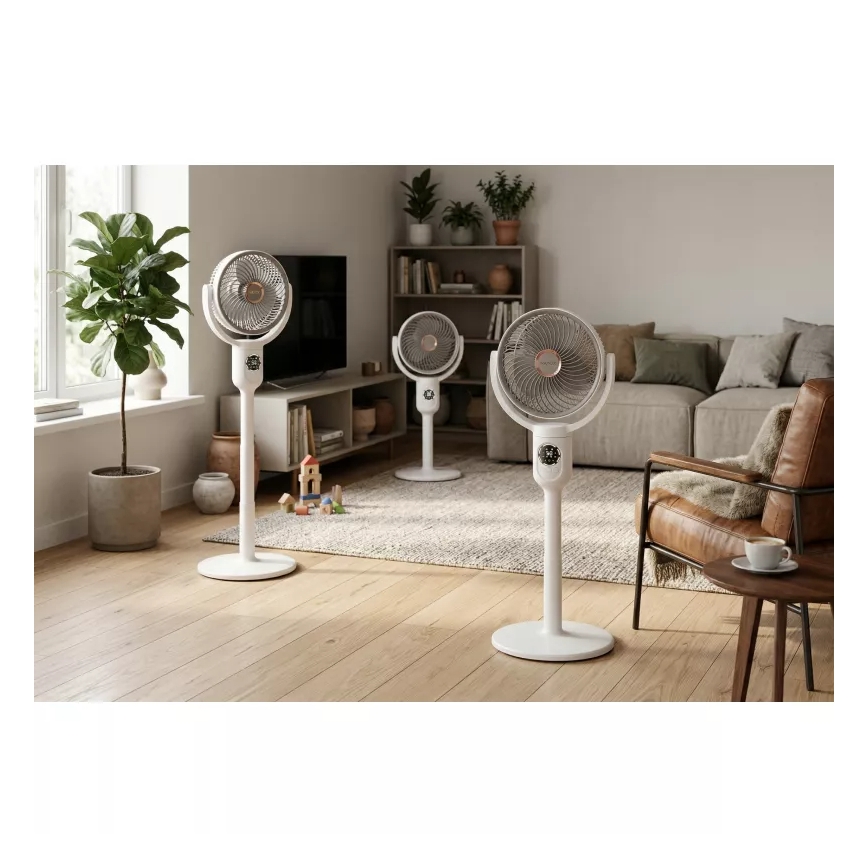 LED Wiederaufladbarer Standventilator mit LED-Beleuchtung LED/4,8W/5V USB 7200 mAh weiß + Fernbedienung