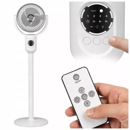 LED Wiederaufladbarer Standventilator mit LED-Beleuchtung LED/4,8W/5V USB 7200 mAh weiß + Fernbedienung