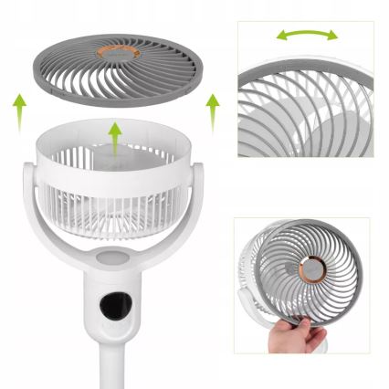 LED Wiederaufladbarer Standventilator mit LED-Beleuchtung LED/4,8W/5V USB 7200 mAh weiß + Fernbedienung