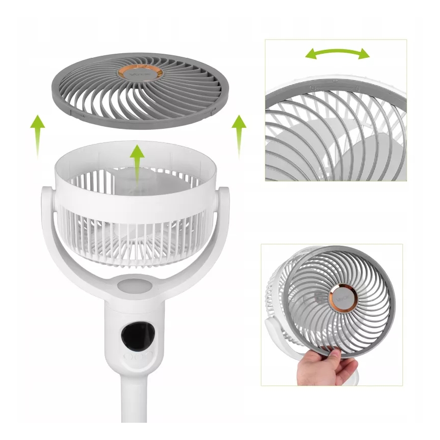 LED Wiederaufladbarer Standventilator mit LED-Beleuchtung LED/4,8W/5V USB 7200 mAh weiß + Fernbedienung