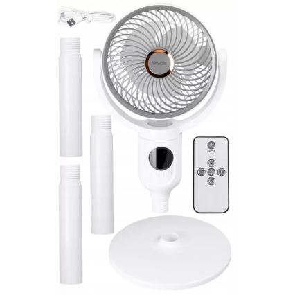 LED Wiederaufladbarer Standventilator mit LED-Beleuchtung LED/4,8W/5V USB 7200 mAh weiß + Fernbedienung