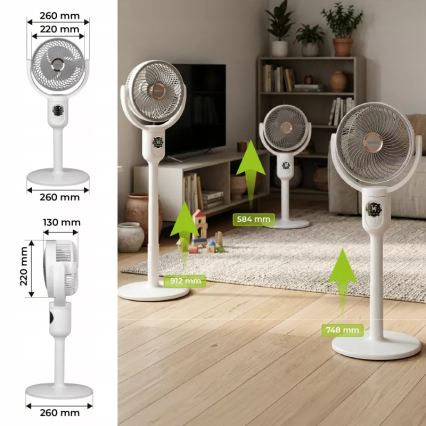 LED Wiederaufladbarer Standventilator mit LED-Beleuchtung LED/4,8W/5V USB 7200 mAh weiß + Fernbedienung