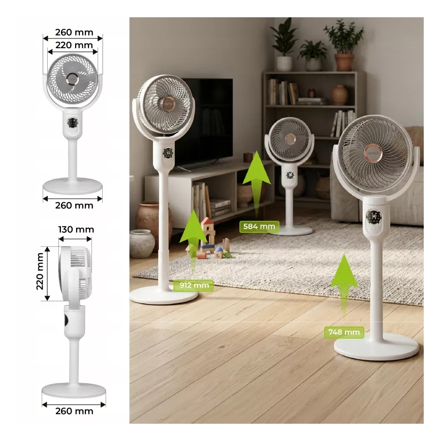 LED Wiederaufladbarer Standventilator mit LED-Beleuchtung LED/4,8W/5V USB 7200 mAh weiß + Fernbedienung