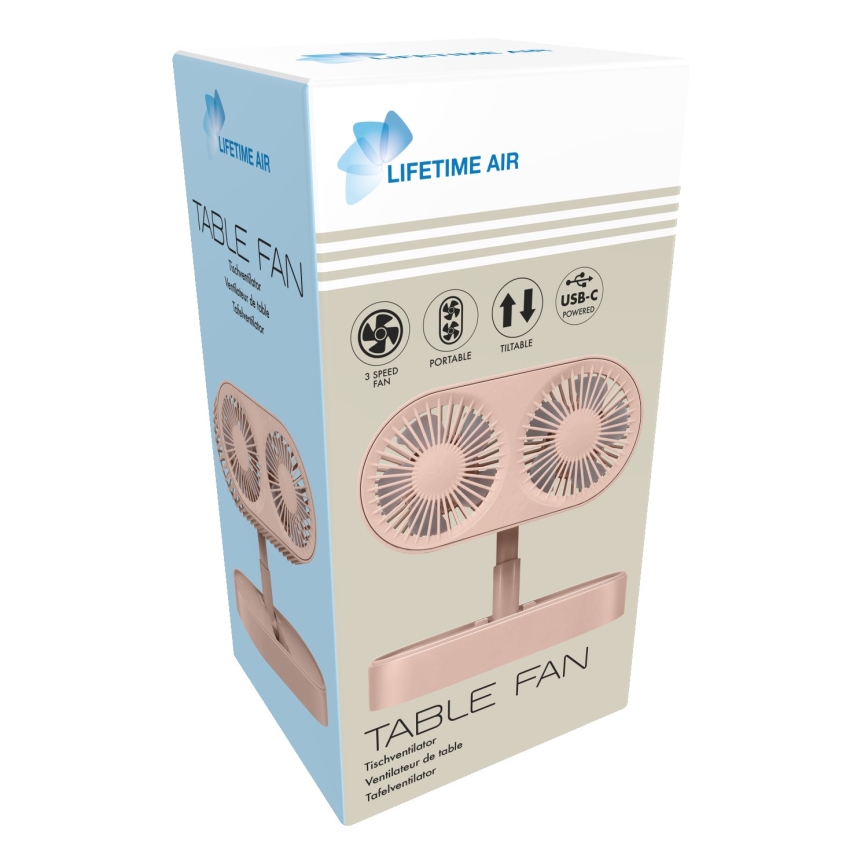 Wiederaufladbarer Tischventilator 3,7 V 1200 mAh – Rosa