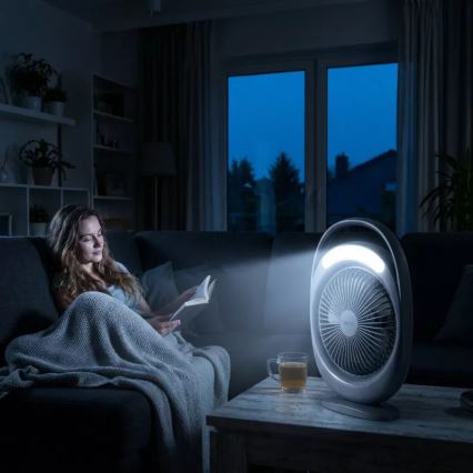 Wiederaufladbarer Tischventilator mit LED-Beleuchtung LED/2,8W/5V USB 2400 mAh grau