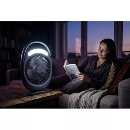 Wiederaufladbarer Tischventilator mit LED-Beleuchtung LED/2,8W/5V USB 2400 mAh grau