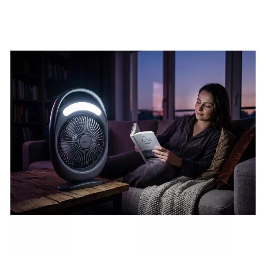 Wiederaufladbarer Tischventilator mit LED-Beleuchtung LED/2,8W/5V USB 2400 mAh grau