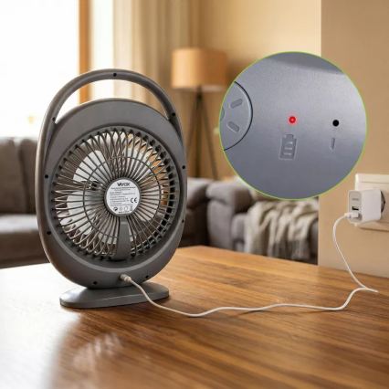 Wiederaufladbarer Tischventilator mit LED-Beleuchtung LED/2,8W/5V USB 2400 mAh grau