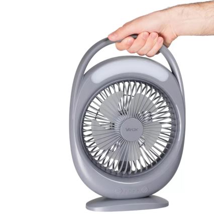 Wiederaufladbarer Tischventilator mit LED-Beleuchtung LED/2,8W/5V USB 2400 mAh grau