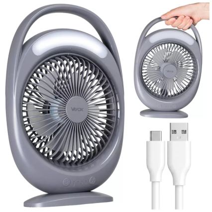 Wiederaufladbarer Tischventilator mit LED-Beleuchtung LED/2,8W/5V USB 2400 mAh grau