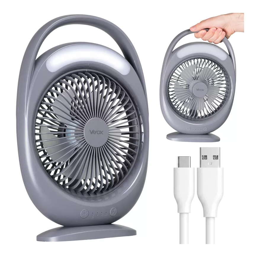 Wiederaufladbarer Tischventilator mit LED-Beleuchtung LED/2,8W/5V USB 2400 mAh grau