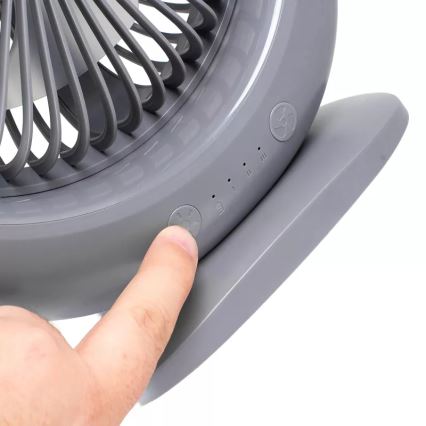 Wiederaufladbarer Tischventilator mit LED-Beleuchtung LED/2,8W/5V USB 2400 mAh grau
