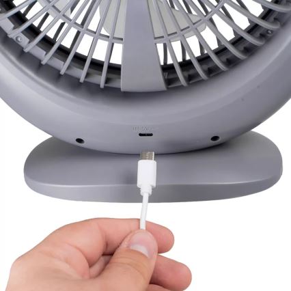 Wiederaufladbarer Tischventilator mit LED-Beleuchtung LED/2,8W/5V USB 2400 mAh grau