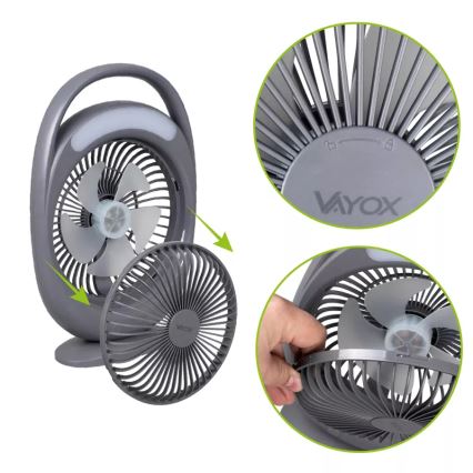 Wiederaufladbarer Tischventilator mit LED-Beleuchtung LED/2,8W/5V USB 2400 mAh grau