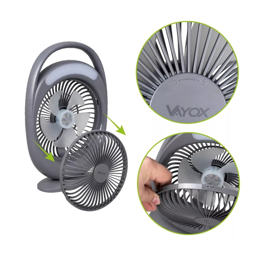 Wiederaufladbarer Tischventilator mit LED-Beleuchtung LED/2,8W/5V USB 2400 mAh grau