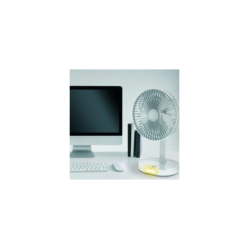 Wiederaufladbarer Tischventilator mit LED-Lampe, 3000 mAh (3,7 V), USB-C