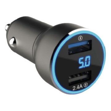 Winner Group - Autoladegerät mit Anzeige 2xUSB-A Power Delivery 30W schwarz