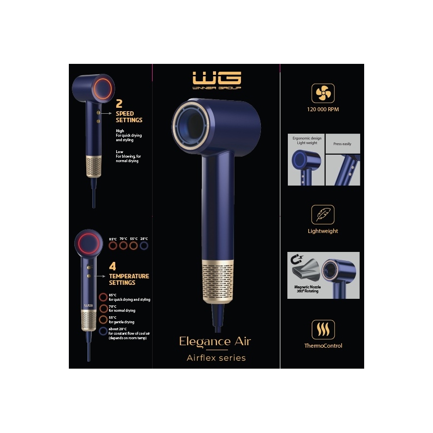 Winner Group - Haartrockner mit Ionisator Elegance Air 1600W/230V blau SCHUKO