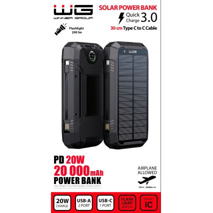 Winner Group - Powerbank mit kabelloser Aufladung und Solarpanel 20000 mAh 20W PD