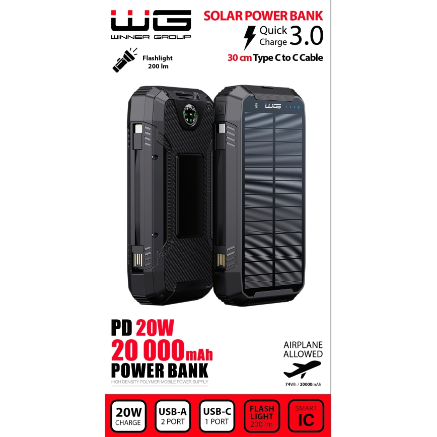 Winner Group - Powerbank mit kabelloser Aufladung und Solarpanel 20000 mAh 20W PD