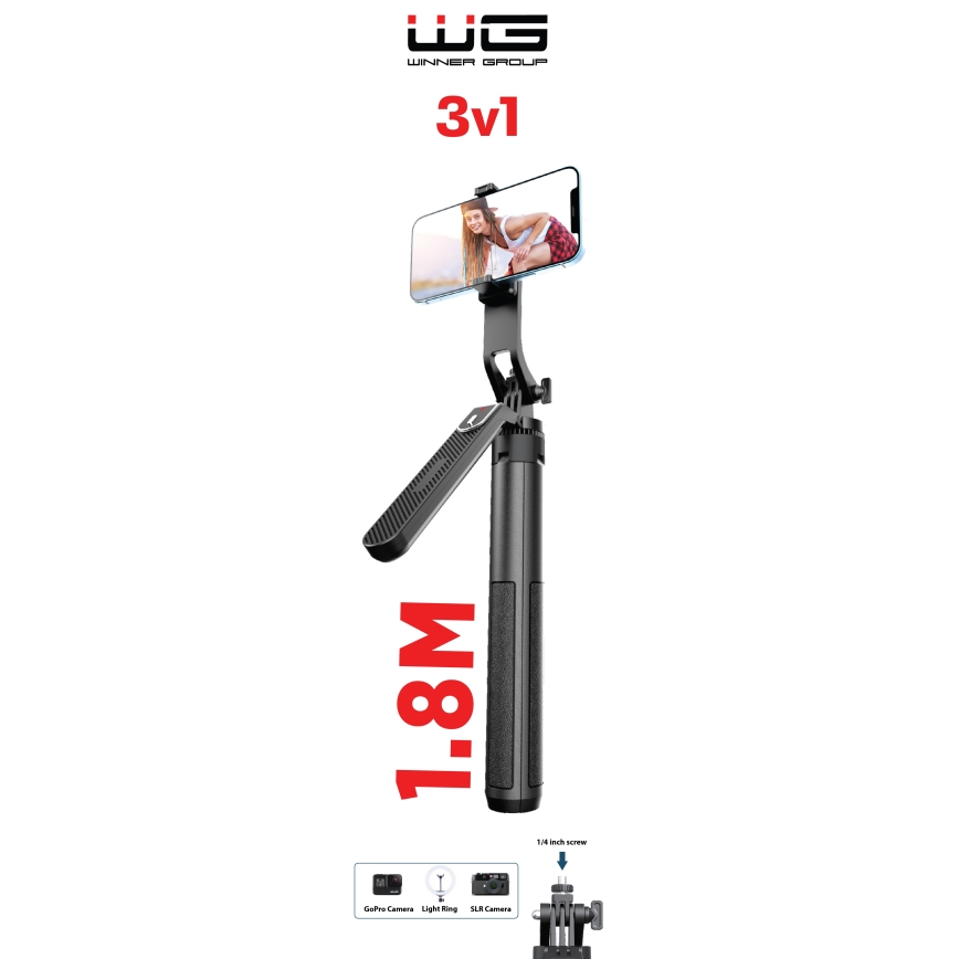Winner Group - Selfie-Stick 3in1 mit Gestell 55 mAh 180 cm schwarz