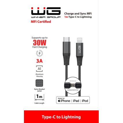 Winner Group - USB-Kabel MFI Lightning / USB-C 1m schwarz