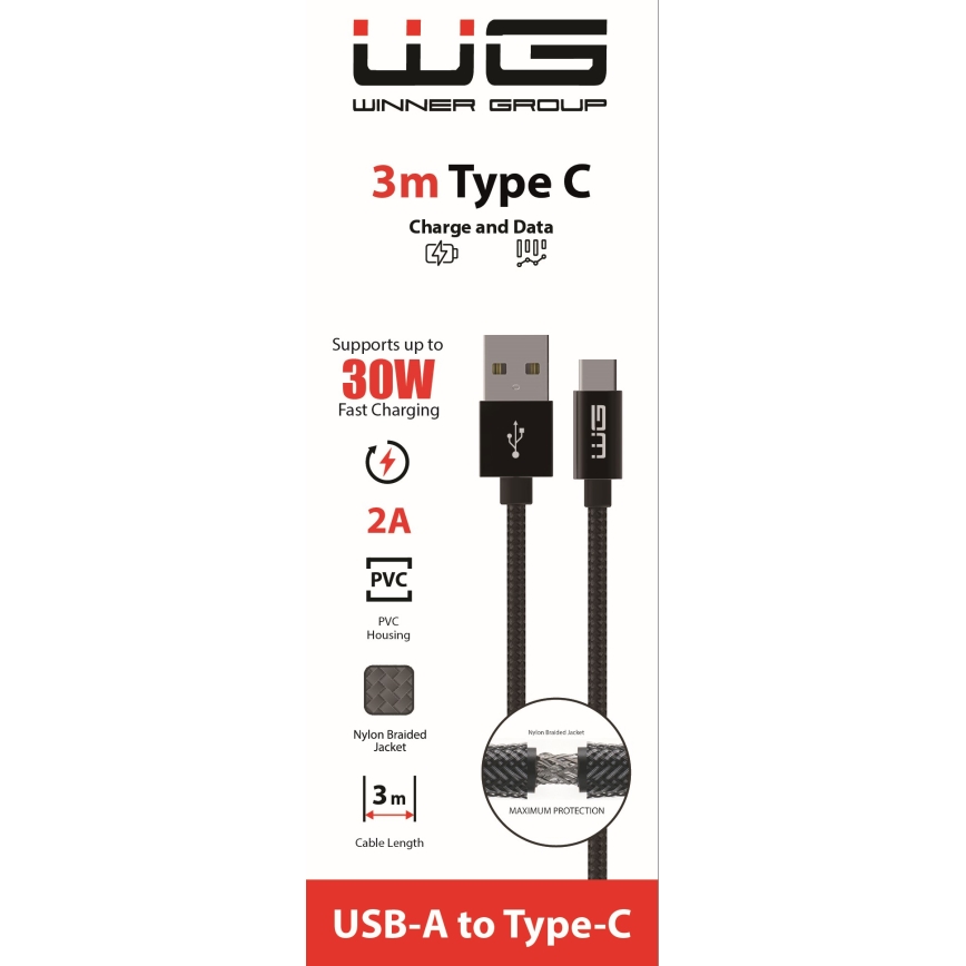 Winner Group - USB-Kabel USB-C / USB-A 30 W 3 m schwarz