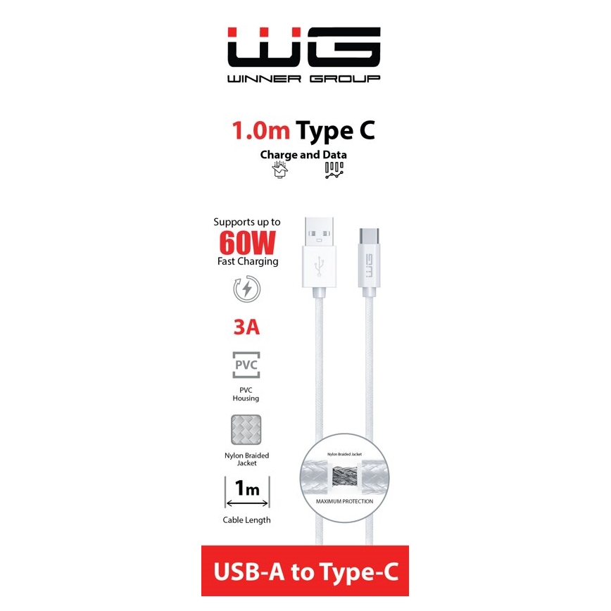 Winner Group - USB-Kabel USB-C / USB-A 60W 1m weiß