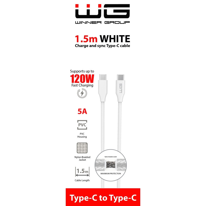 Winner Group - USB-Kabel USB-C / USB-C 120W 1,5m weiß