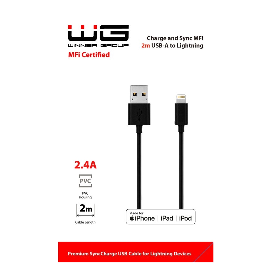Winner Group - USB-Kabel MFI Lightning / USB-A 2m schwarz