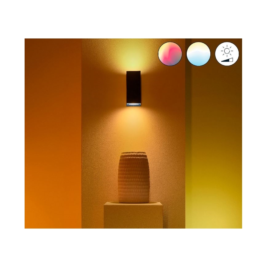 WiZ - Dimmbare LED-RGBW-Wandleuchte UP&DOWN 2xGU10/4,7W/230V 2200-6500K WLAN CRI 90 schwarz