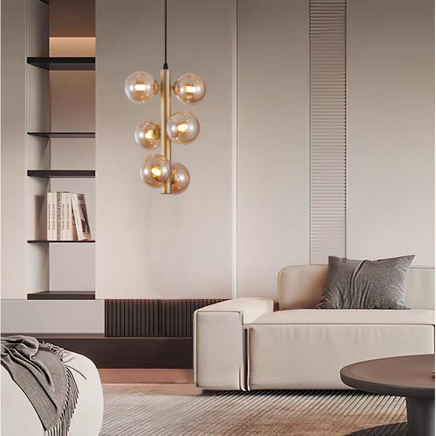 Wofi 6014-601W - LED-Hängeleuchte an Schnur VILLA 6xG9/3W/230V golden