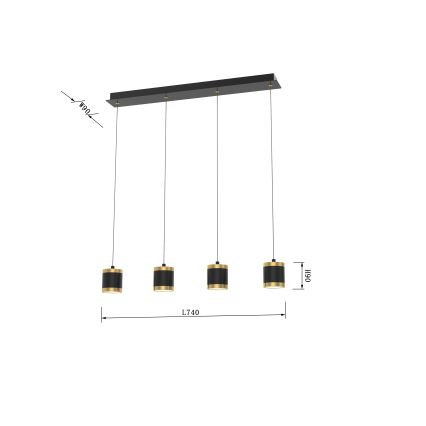 Wofi 7003-404 - dimmbare LED-Pendelleuchte an Kabel TOULOUSE 4xLED/8,5W/230V schwarz/gold