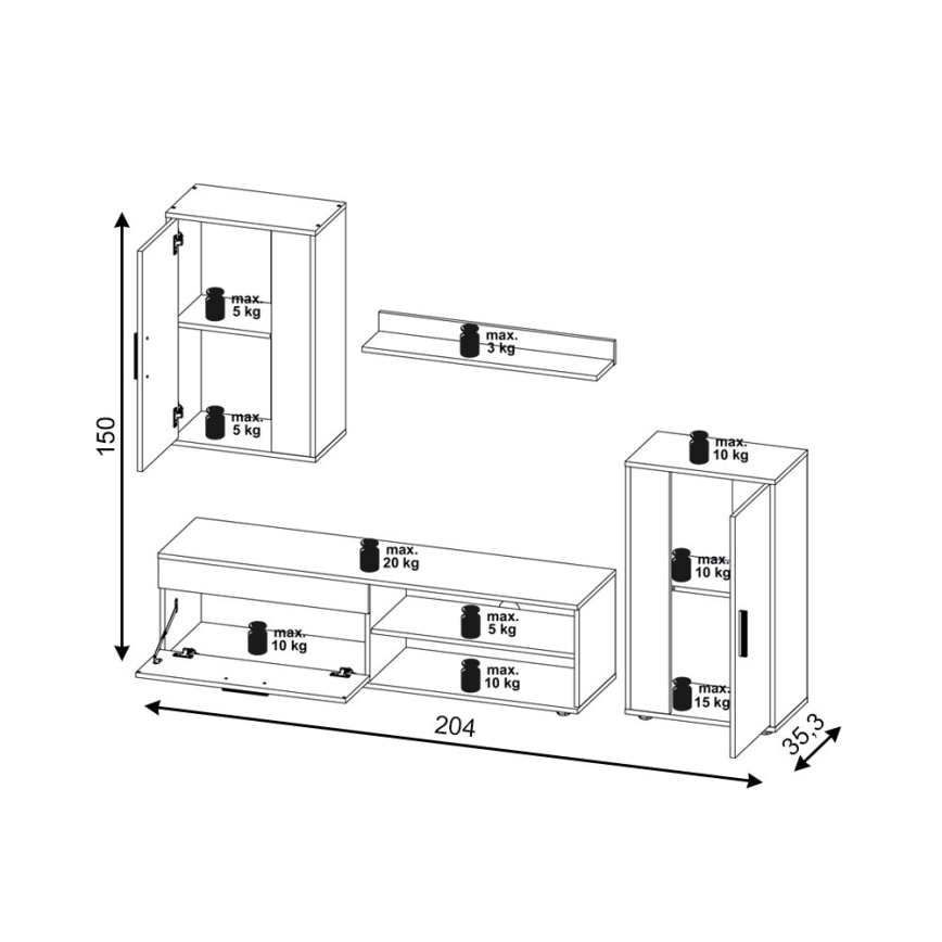 Wohnwand BRICK weiß/schwarz