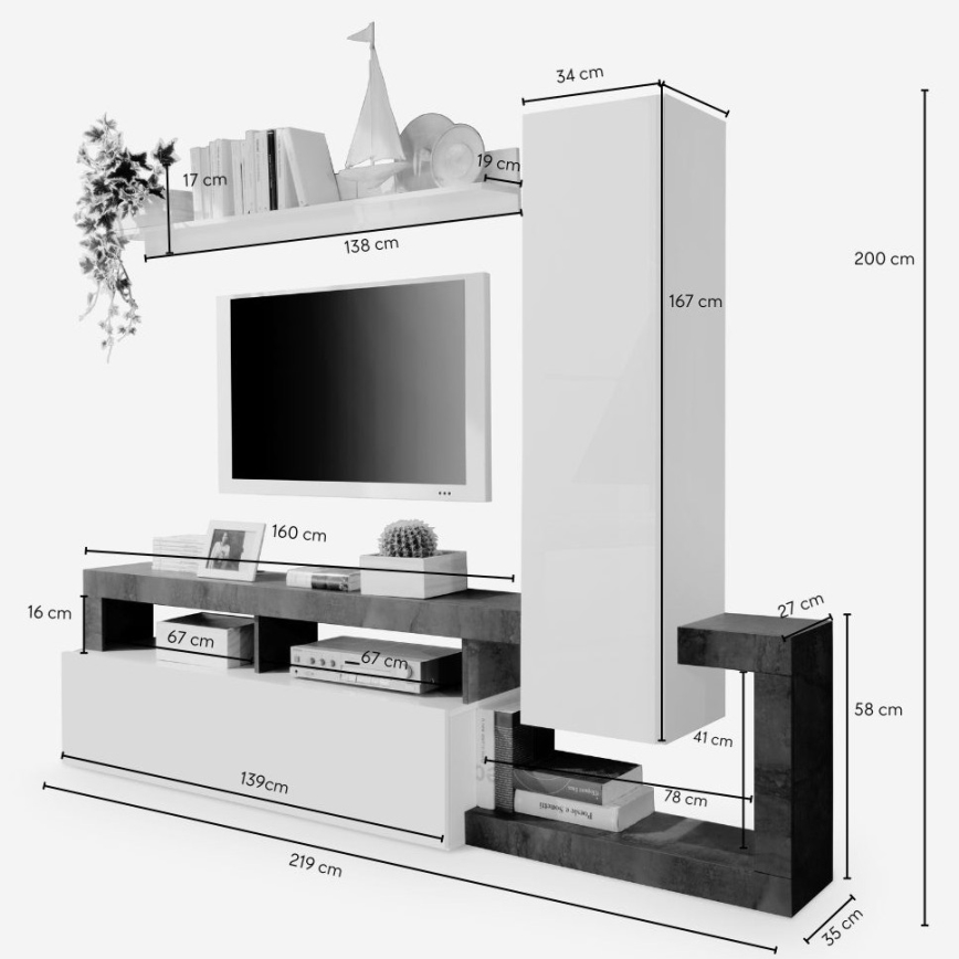 Wohnwand LENOR weiß/braun