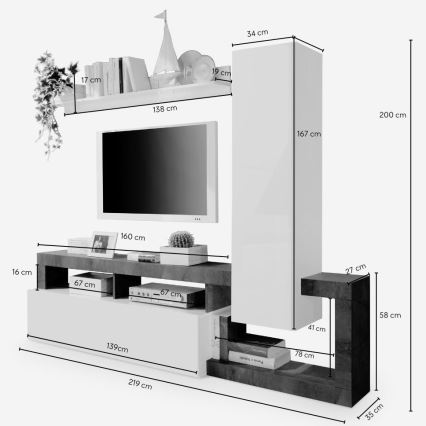 Wohnwand LENOR weiß/Eiche