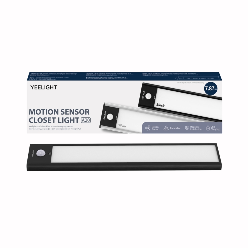 Yeelight - LED dimmbares, wiederaufladbares Möbellicht mit Sensor LED/1,8W/1100 mAh 4000K 20 cm Schwarz